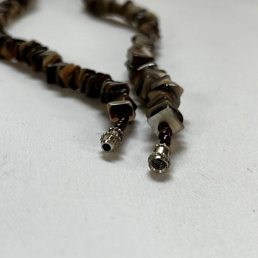 Vintage 70s 80s 90s Shell Chip Necklace Brown Translucent Surfer Choker Barrel